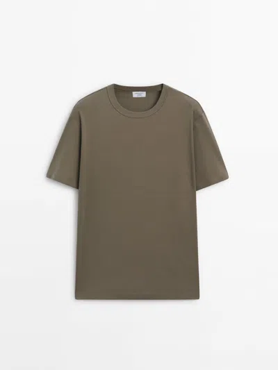 Massimo Dutti Short Sleeve Cotton T-shirt In Khaki