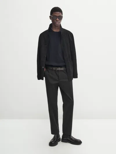 Massimo Dutti Kurzarmshirt Aus Baumwolle In Navy Blue