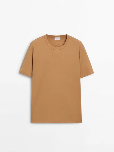 Massimo Dutti Short Sleeve Cotton T-shirt In Orange
