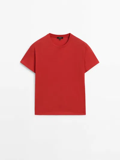 Massimo Dutti Short Sleeve Cotton T-shirt In Red
