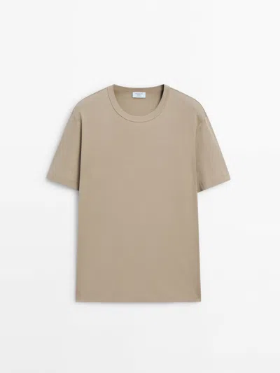 Massimo Dutti Short Sleeve Cotton T-shirt In Sand