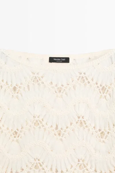 Massimo Dutti Short Sleeve Crochet Top In White