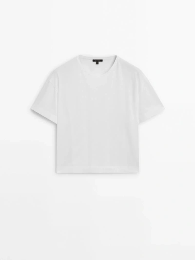 Massimo Dutti Short Sleeve Crop Top In White