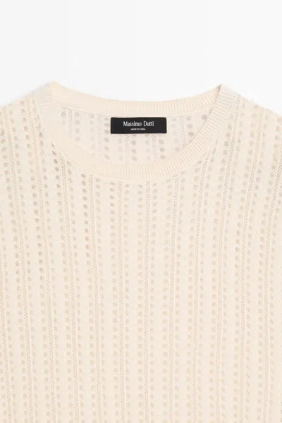 Massimo Dutti Short Sleeve Cutwork Knit Top In Neutral