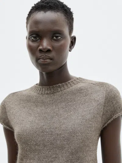 Massimo Dutti Short Sleeve Knit Alpaca And Silk Sweater In Neutral