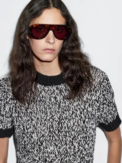 Massimo Dutti Short Sleeve Knit Sweater In Black