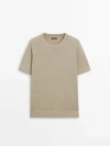 MASSIMO DUTTI SHORT SLEEVE KNIT SWEATER WITH COTTON