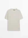 Massimo Dutti Short Sleeve Knit Sweater With Cotton In Cream