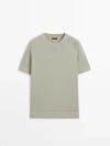 MASSIMO DUTTI SHORT SLEEVE KNIT SWEATER WITH COTTON