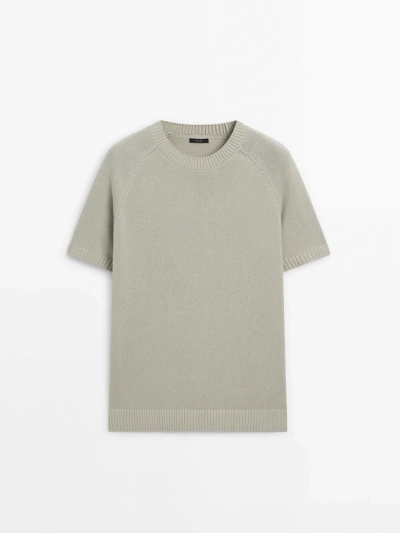 Massimo Dutti Short Sleeve Knit Sweater With Cotton In Pastel Green