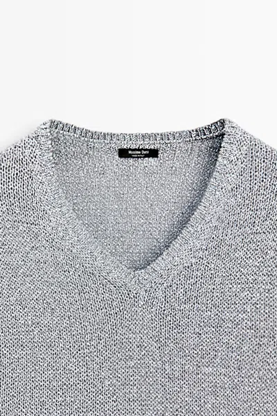 Massimo Dutti Short Sleeve Knit Top In Gray