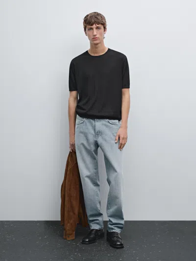 Massimo Dutti Short Sleeve Knit Wool Blend T