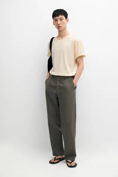 Massimo Dutti Short Sleeve Linen And Cotton T In Neutral