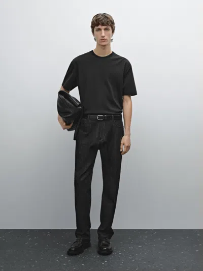 Massimo Dutti Short Sleeve Medium Weight Cotton T In Black