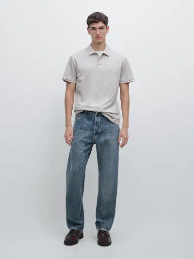 Massimo Dutti Short Sleeve Melange Polo Shirt In Gray