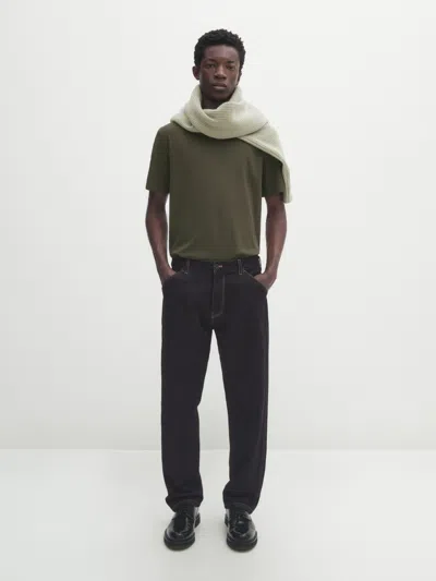 Massimo Dutti T-shirt Aus Mercerisierter Baumwolle In Helles Rostbraun