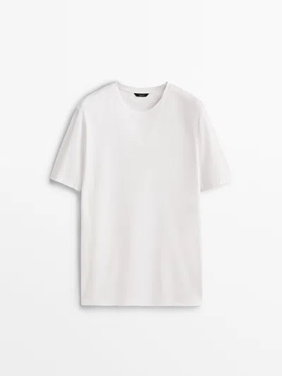 Massimo Dutti Short Sleeve Mercerised Cotton T-shirt In White