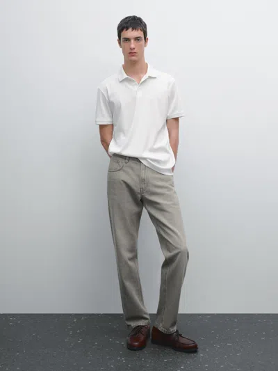 Massimo Dutti Short Sleeve Polo Shirt With Collar Detail In White