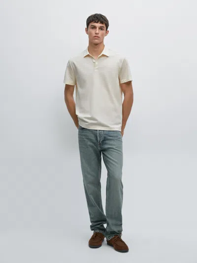 Massimo Dutti Short Sleeve Polo Shirt With Contrast Seam Detail In White