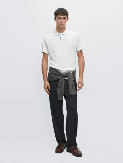 Massimo Dutti Short Sleeve Polo Shirt With Placket Detail In White