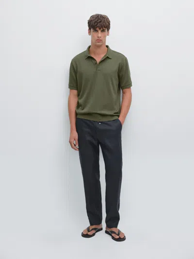 Massimo Dutti Short Sleeve Polo Shirt With Zip In Green