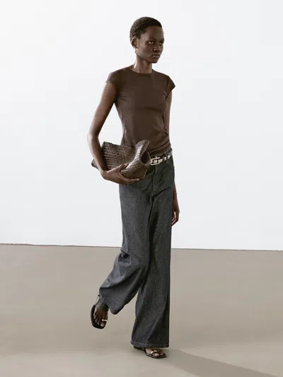 Massimo Dutti Short Sleeve T In Brown