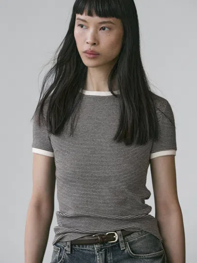 Massimo Dutti Short Sleeve T In Gray