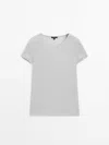 Massimo Dutti Short Sleeve T-shirt With Ribbed Detail In Grey Marl