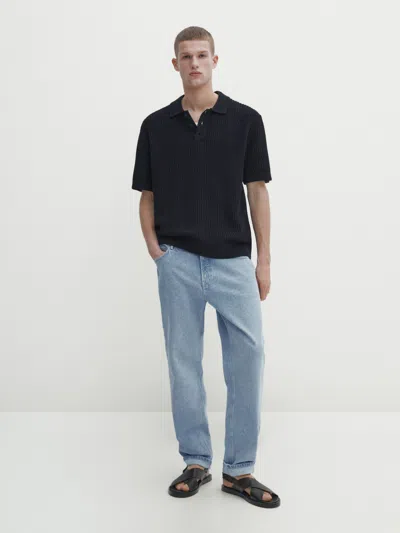 Massimo Dutti Pullover Polo-stil Struktur Kurzarm In Grau