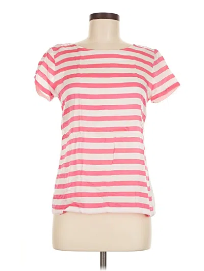 Pre-owned Massimo Dutti Short Sleeve Top Pink Stripes Pattern Scoop Neck Tops