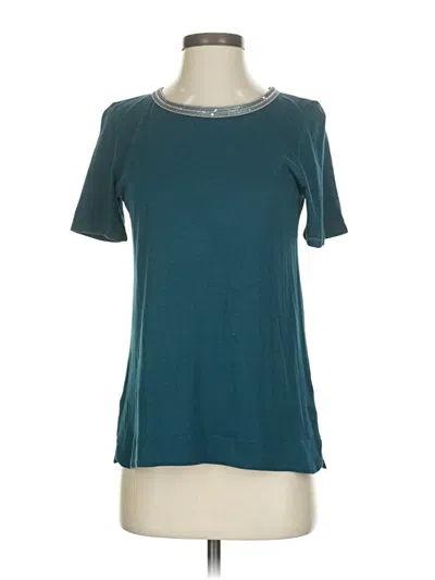 Pre-owned Massimo Dutti Short Sleeve Top Teal Crew Neck Tops In Blue