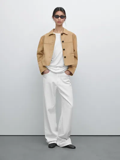 Massimo Dutti Short Suede Leather Jacket With Topstitching In Animal Print