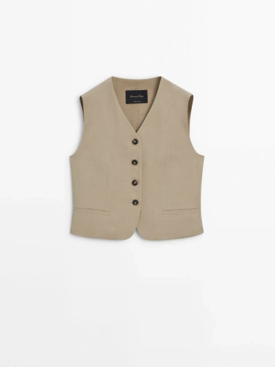 Massimo Dutti Short Suit Waistcoat In Beige