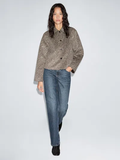 Massimo Dutti Short Wool Blend Animal Print Coat In Gray