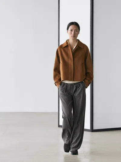 Massimo Dutti Short Wool Blend Raglan Sleeve Coat In Brown