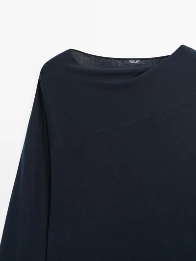 Massimo Dutti Silk Blend Knit Scarf Sweater In Blue