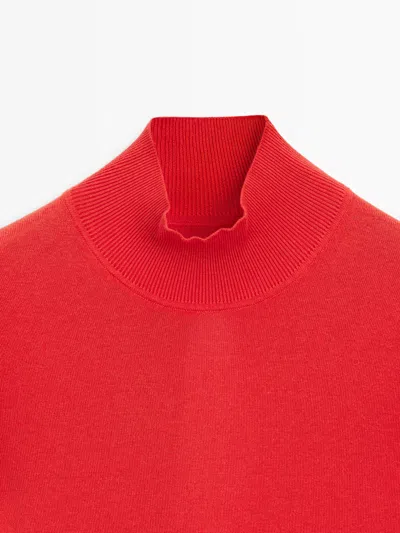 Massimo Dutti Silk Blend Knit Sweater With Back Detail In Orange