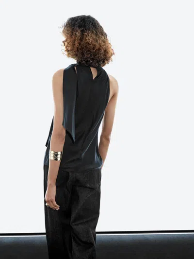 Massimo Dutti Silk Blend Top With Cowl Neck And Tie In Black