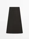 Massimo Dutti Skirt With Topstitching And Slits In Bottle Green
