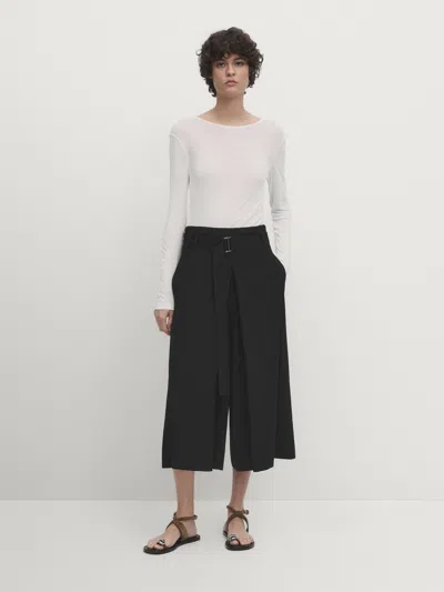 Massimo Dutti Skort With Tie Detail In Black