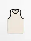 Massimo Dutti Sleeveless Contrast T-shirt In Gebrochen Weiss