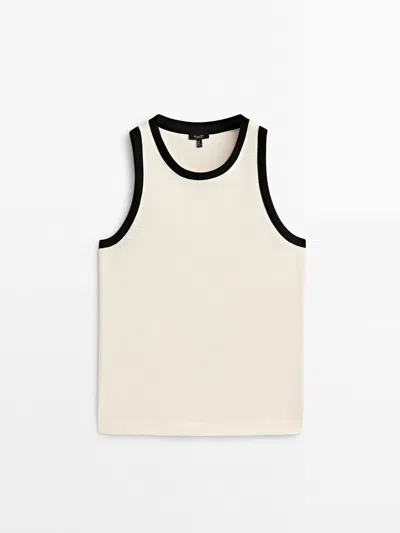 Massimo Dutti Sleeveless Contrast T-shirt In Gebrochen Weiss