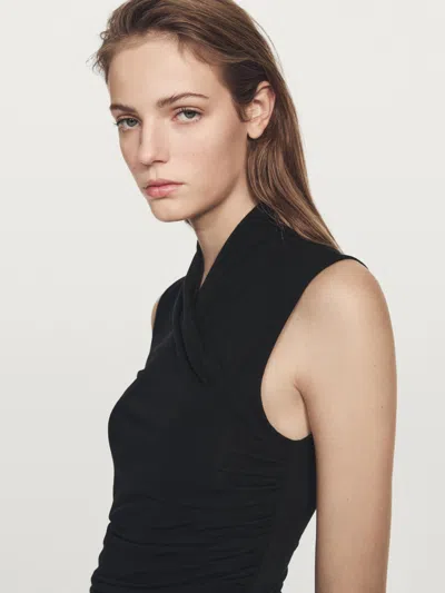 Massimo Dutti Sleeveless Draped Top In Black