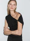 Massimo Dutti Sleeveless Draped Top With Shoulder Appliqué In Black