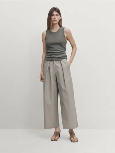 Massimo Dutti Sleeveless Halter Top With Ribbed Detail In Graugrün