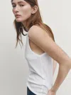 Massimo Dutti Sleeveless Halter Top With Ribbed Detail In Weiss