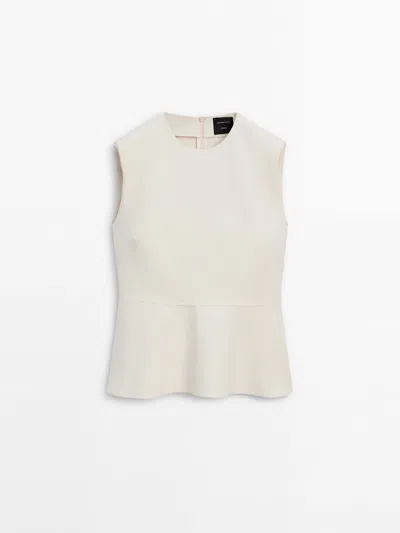 Massimo Dutti Sleeveless Knit Peplum Top In Cream