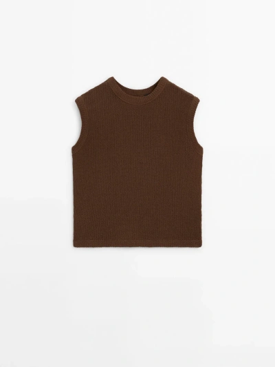 Massimo Dutti Sleeveless Knit Top In Tobacco Brown