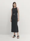 Massimo Dutti Sleeveless Linen Blend Dress In Schwarz