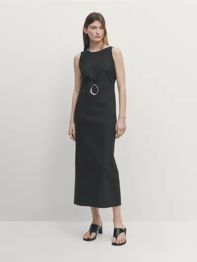 Massimo Dutti Sleeveless Linen Blend Dress In Schwarz